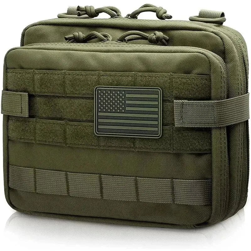 Pochette tactique MOLLE en nylon robuste pour équipement militaire et plein air, organisation efficace.