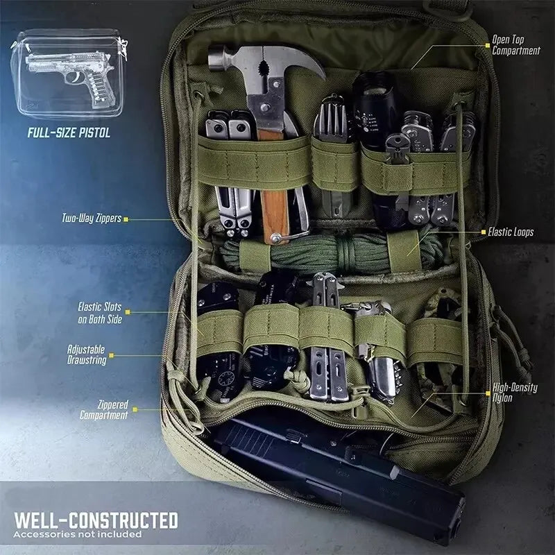 Pochette tactique MOLLE à accès rapide, conçue pour organiser chargeurs et petits équipements essentiels.