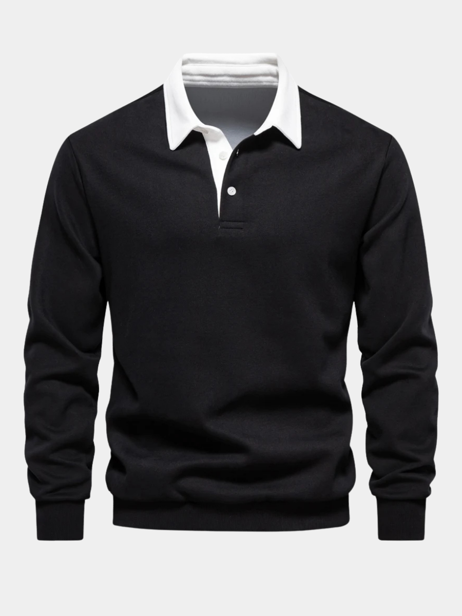 Polo homme rugby en coton piqué, manches longues, look sportif et décontracté. Confort mode automne/hiver.