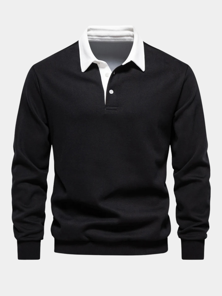 Polo homme rugby en coton piqué, manches longues, look sportif et décontracté. Confort mode automne/hiver.