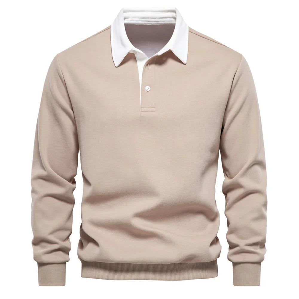 Chemise polo homme rugby confortable en coton, manches longues, look sportif décontracté. Parfaite pour hiver.