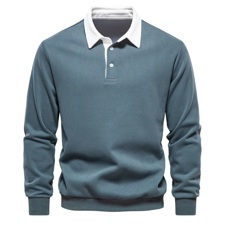 Polo homme rugby décontracté, manches longues, style sportif élégant. Parfait pour un look mode automne/hiver.