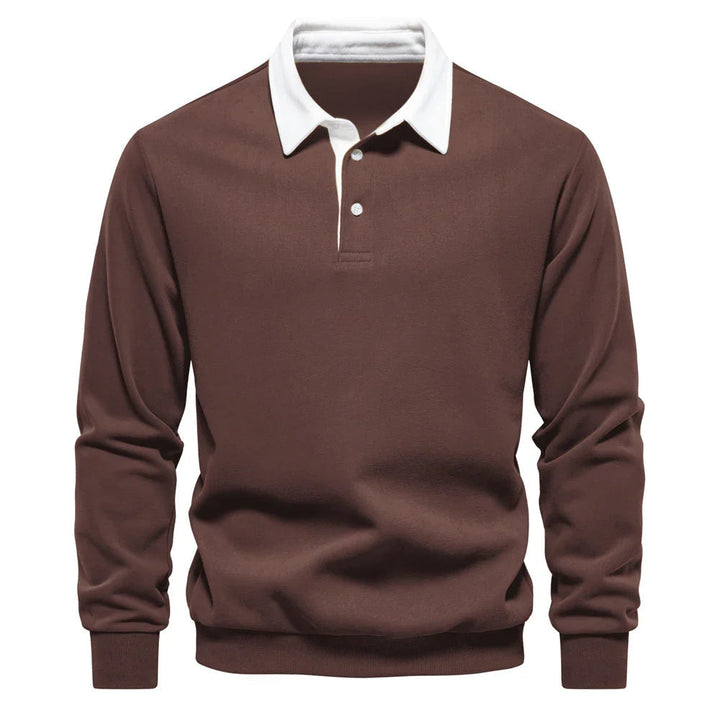 Polo homme rugby ajusté, manches longues, style sportif-chic. Confort optimal pour la mode automne/hiver.