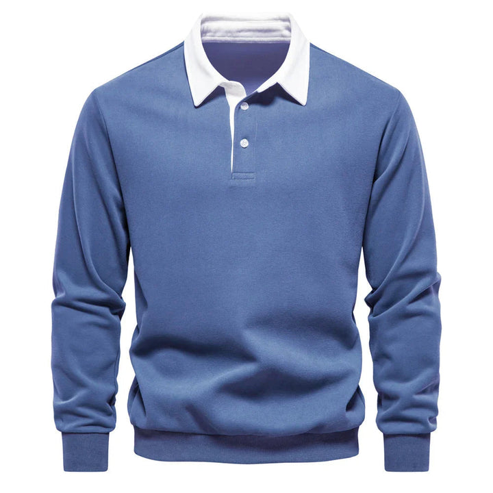 Polo chaud homme rugby manches longues, en coton épais. Style sportif décontracté et confortable pour l'hiver.