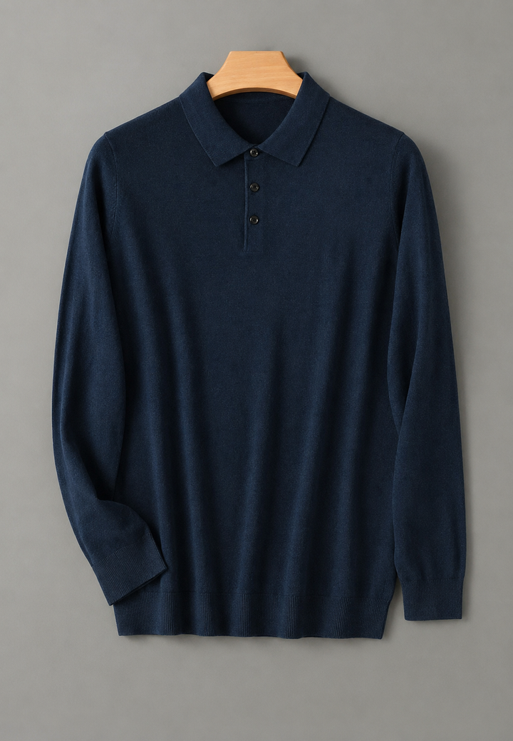 Polo homme élégant et confortable, manches longues, col boutonné, idéal automne-hiver.