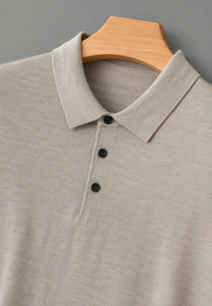 Polo homme manches longues, col boutonné, style chic décontracté pour automne et hiver.