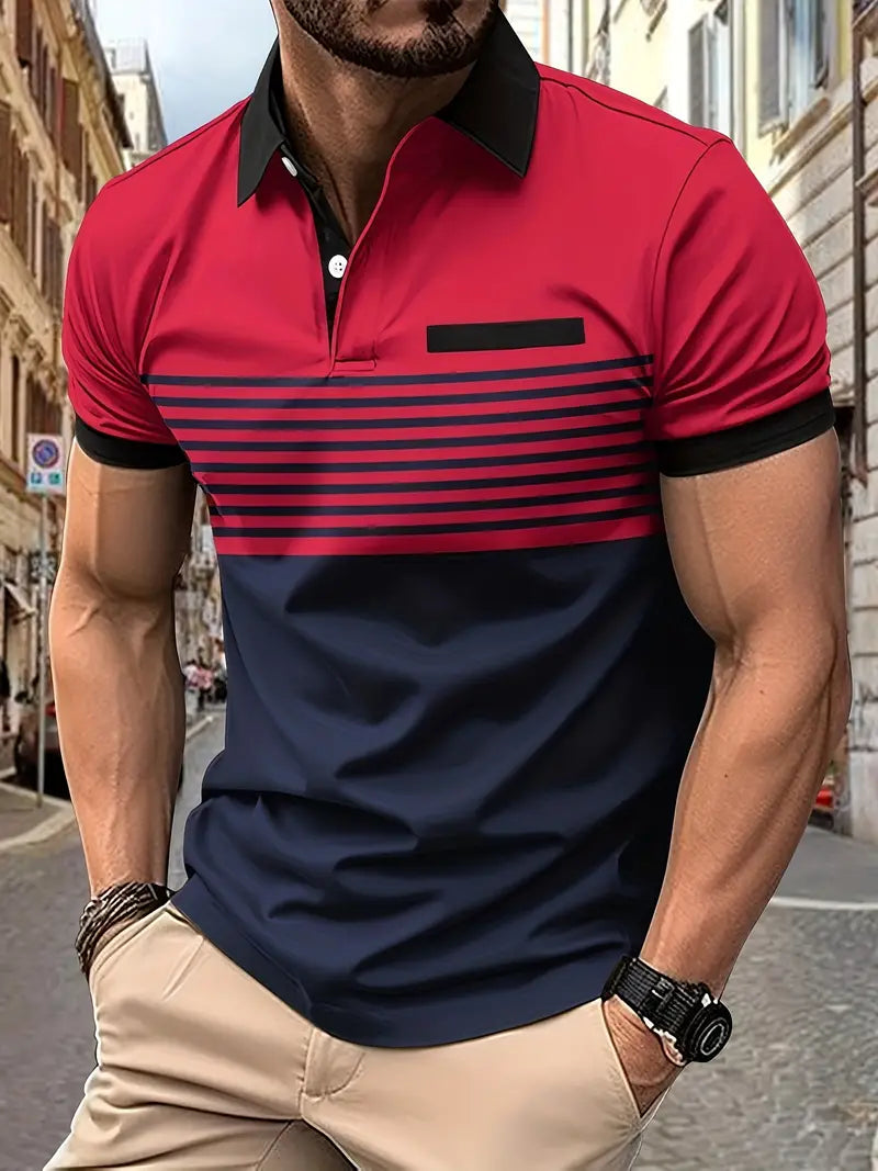 Polo homme à rayures élégant, tissu respirant pour un confort optimal au quotidien en été.