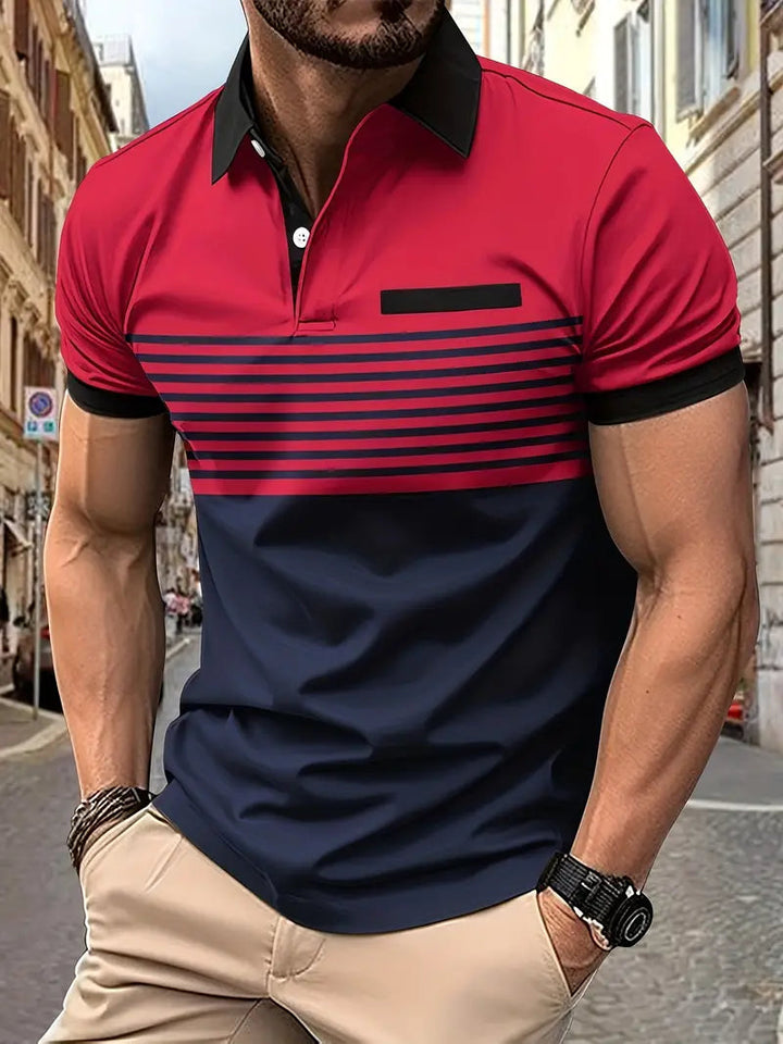 Polo homme à rayures élégant, tissu respirant pour un confort optimal au quotidien en été.
