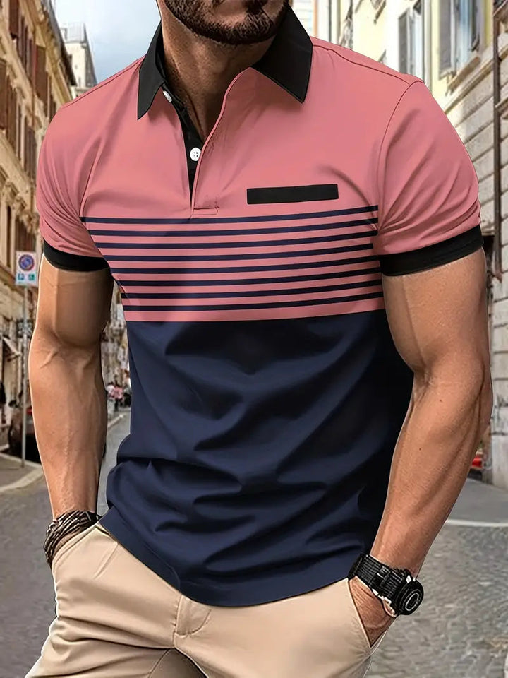 Polo homme rayé, respirant, col et patte de boutonnage, confort maximal pour les activités estivales.