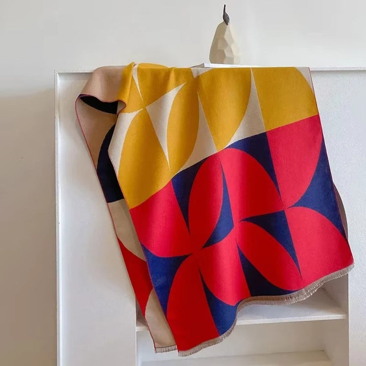 Poncho femme élégant, convertible en écharpe, motif géométrique, un indispensable chaleureux pour l'hiver.