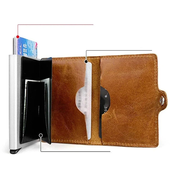 Porte-cartes compact en cuir véritable, idéal pour homme, automatique et protection RFID intégrée efficace.