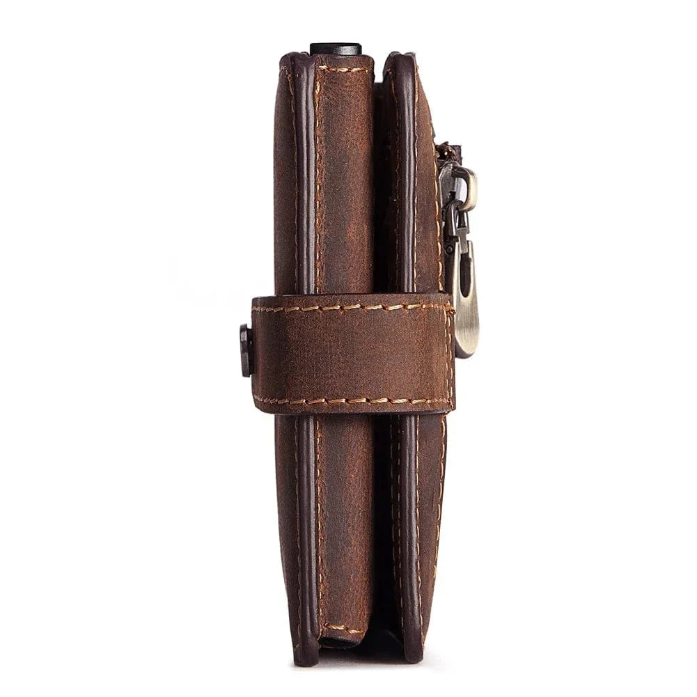 Porte-monnaie homme en cuir Crazy Horse, ultra-compact. Parfait pour la poche, élégant avec protection RFID.