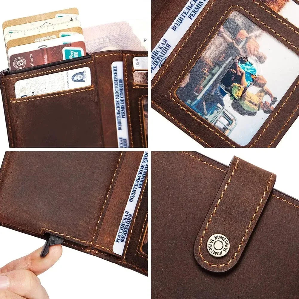Porte-cartes RFID compact pour homme avec billets et cartes. Pratique, élégant, en cuir Crazy Horse.