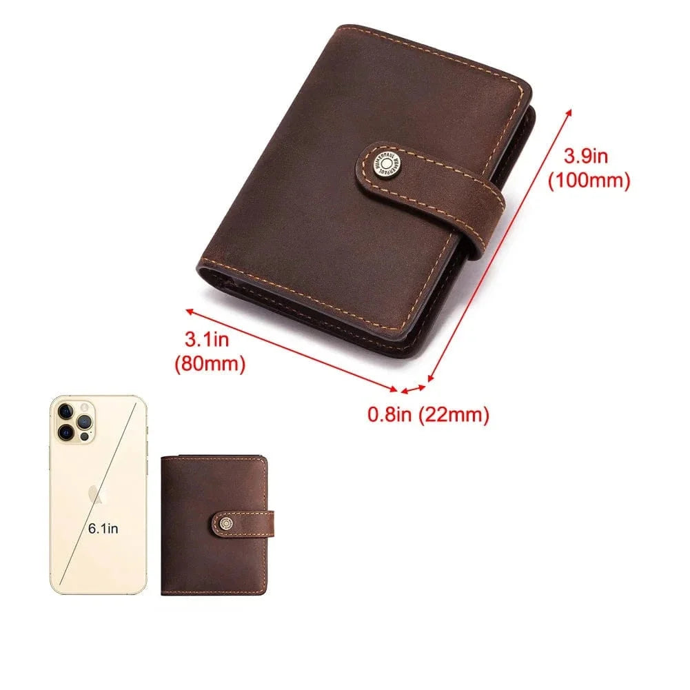 Élégant porte-cartes RFID en cuir Crazy Horse, présenté comme un cadeau idéal pour homme. Design compact.