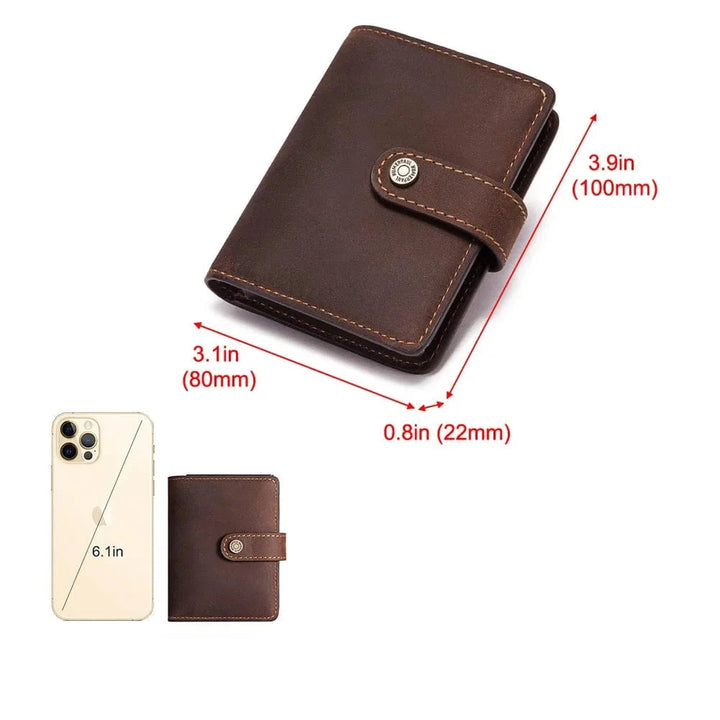 Élégant porte-cartes RFID en cuir Crazy Horse, présenté comme un cadeau idéal pour homme. Design compact.