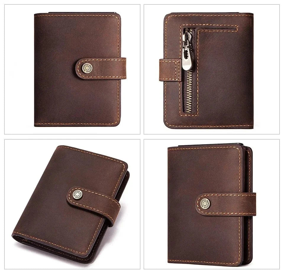 Porte-cartes homme en cuir Crazy Horse avec protection RFID. Sécurité et élégance compactes pour vos cartes.