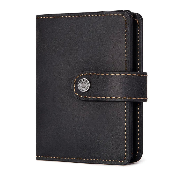 Porte-cartes cuir RFID homme ouvert, montrant les fentes pour cartes. Design compact et protection anti-vol.