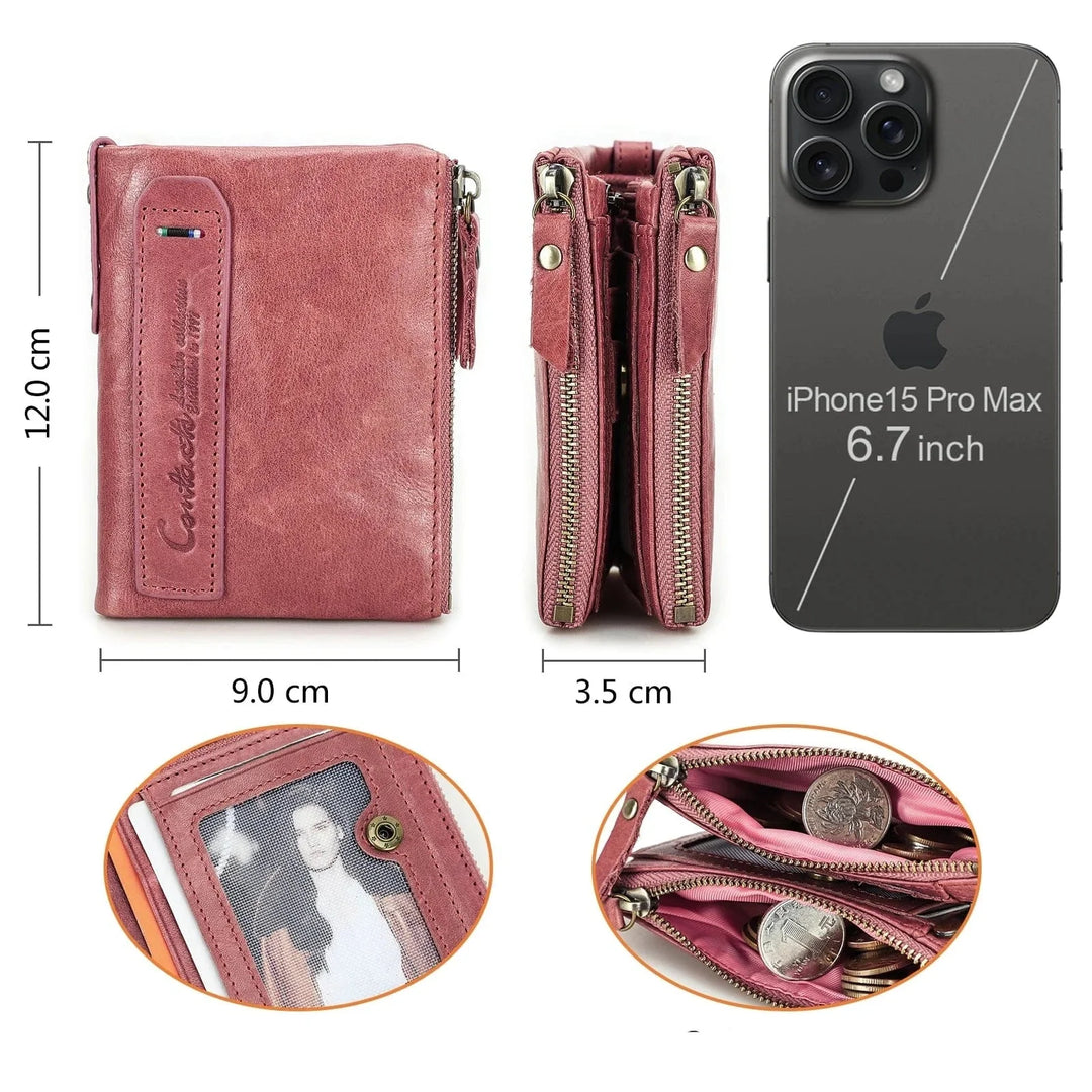 Porte-cartes en cuir véritable pour femmes, modèle compact, pour organiser toutes vos cartes fidélité.