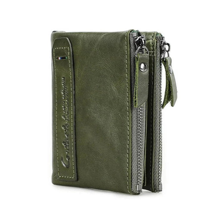 Portefeuille femme élégant en cuir, avec fermeture éclair sécurisée et plusieurs fentes pour cartes.