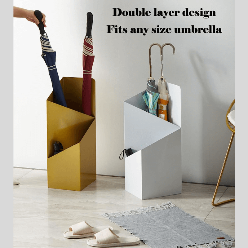 Porte-parapluies d'entrée scandinave avec bac, solution de rangement moderne et pratique pour la maison.