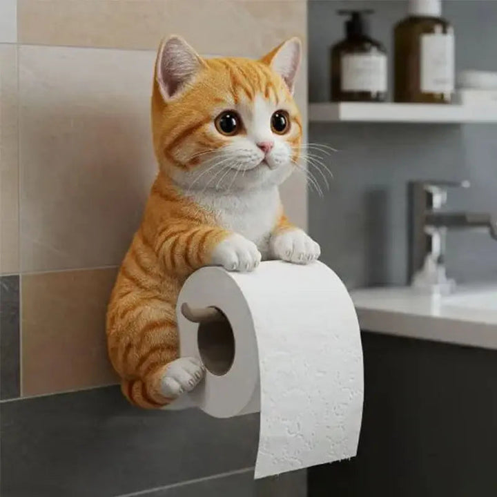 Décoration murale chat 3D pour salle de bain. Porte-rouleau en résine, un accessoire unique.