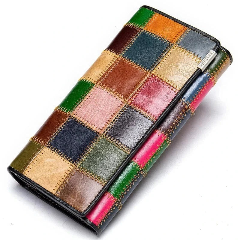 Portefeuille pratique pour femme, en cuir original multicolore. Design bohème unique, idéal cadeau.
