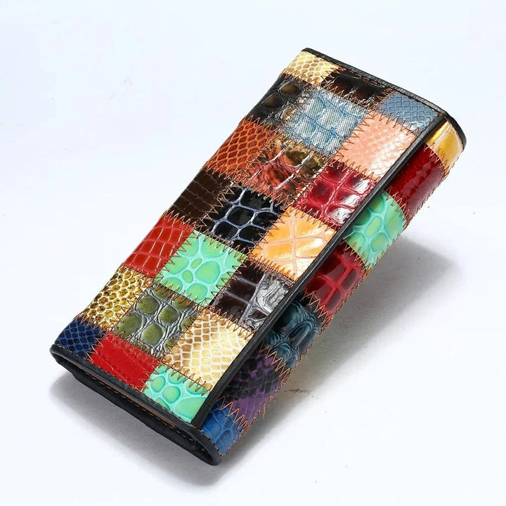 Portefeuille femme durable en cuir véritable multicolore, un accessoire bohème élégant pour toutes.