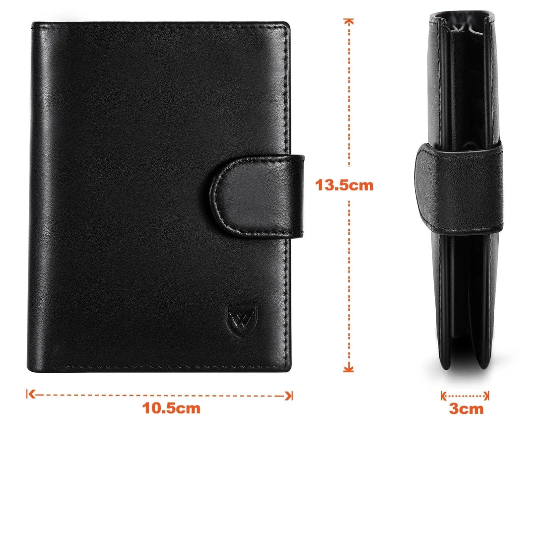 Élégant portefeuille homme en cuir noir, design moderne, blocage RFID pour sécurité accrue.