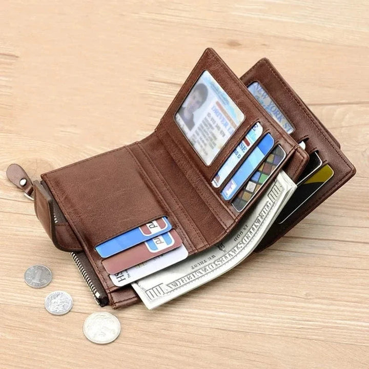 Accessoire homme chic : portefeuille en cuir PU noir, pratique et élégant, avec blocage RFID intégré.