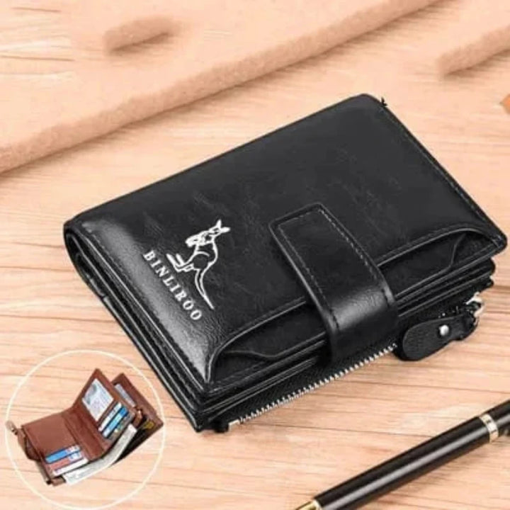 Portefeuille homme anti-RFID en cuir PU noir, combine style et sécurité pour vos informations personnelles.