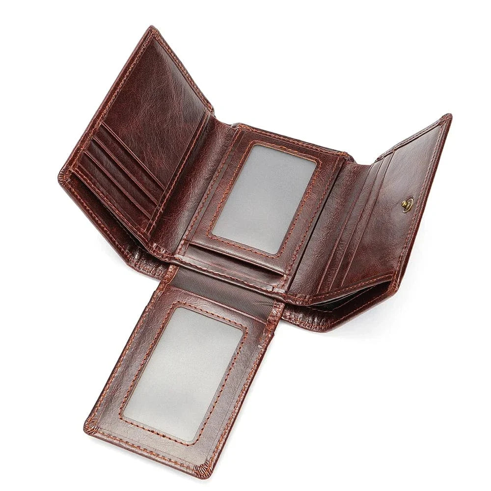 Portefeuille homme élégant en cuir véritable marron. Protection RFID pour cartes bancaires et identité.