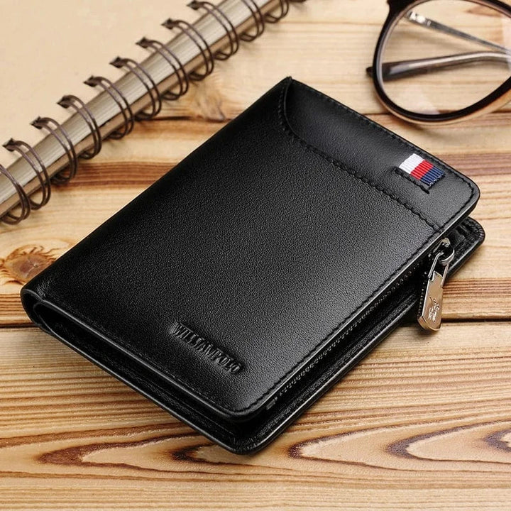 Porte-cartes portefeuille homme en cuir résistant, fonctionnel et compact pour organisation.