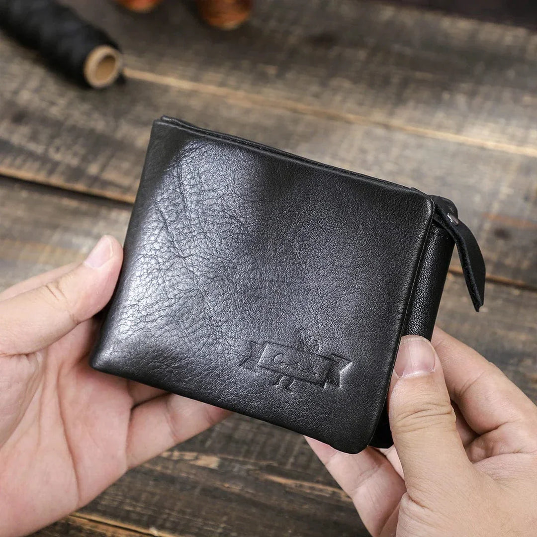 Portefeuille homme en cuir véritable luxe noir, élégant et pratique pour une organisation optimale.