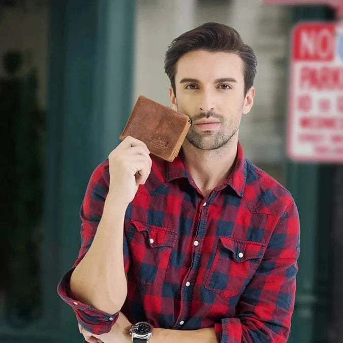 Portefeuille trifold homme luxe en cuir véritable, noir, élégant, maximise l'organisation du quotidien.