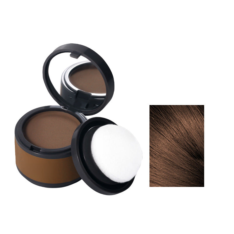Poudre de retouches racines cheveux blancs, effet coloration et volume naturel, format portable.
