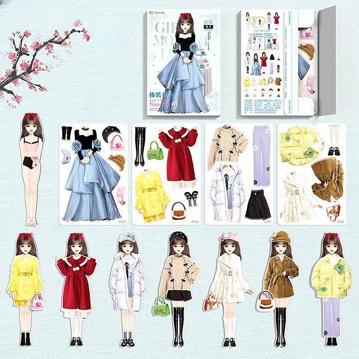 Ensemble de poupée magnétique avec multiples tenues, stimulant l'imagination et la créativité des filles.