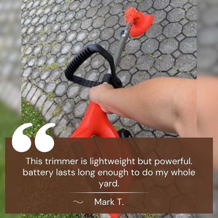 Débroussailleuse PowerTrim sans fil, pour un jardin impeccable et un coupe-gazon efficace.