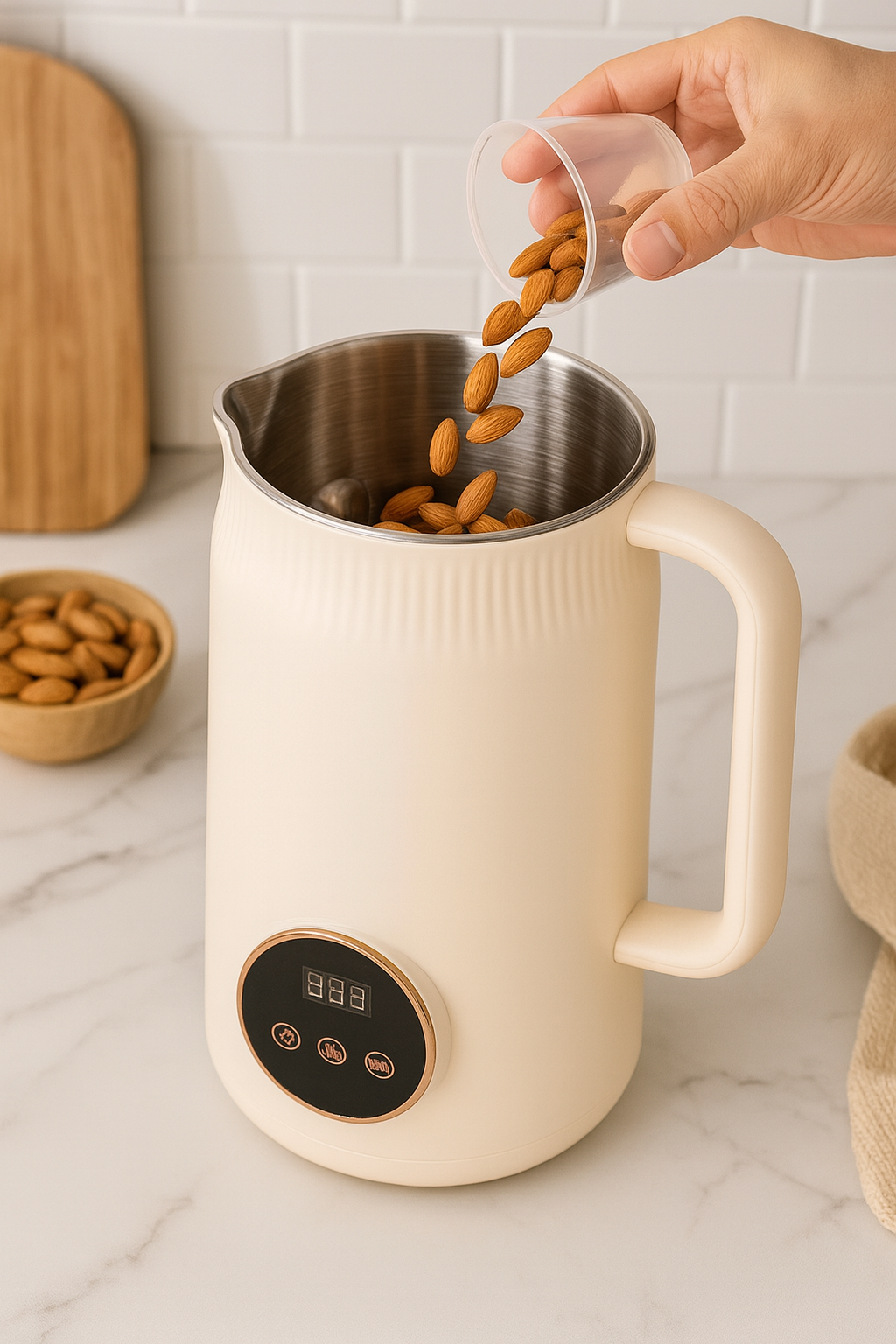 Appareil silencieux pour la création de laits végétaux maison, soupes et smoothies nutritifs.
