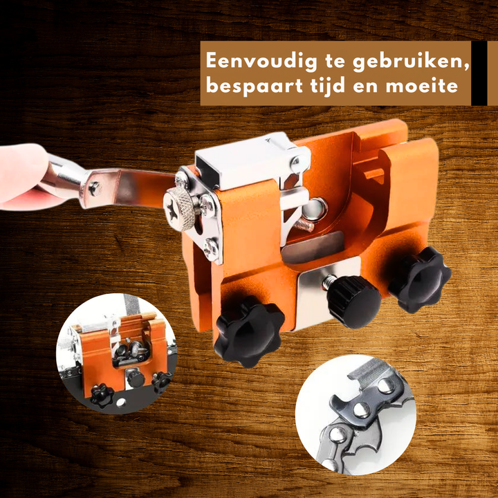 Affûteur universel ProfiSaw pour toutes chaînes de tronçonneuses, performance de coupe optimale.