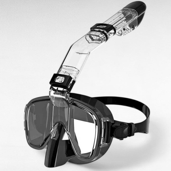Masque de snorkel intégral pliable adulte pour une vue panoramique 180° sous l'eau claire.