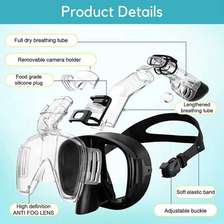 Masque de natation intégral pliable pour adultes, offre une respiration naturelle et sans buée.