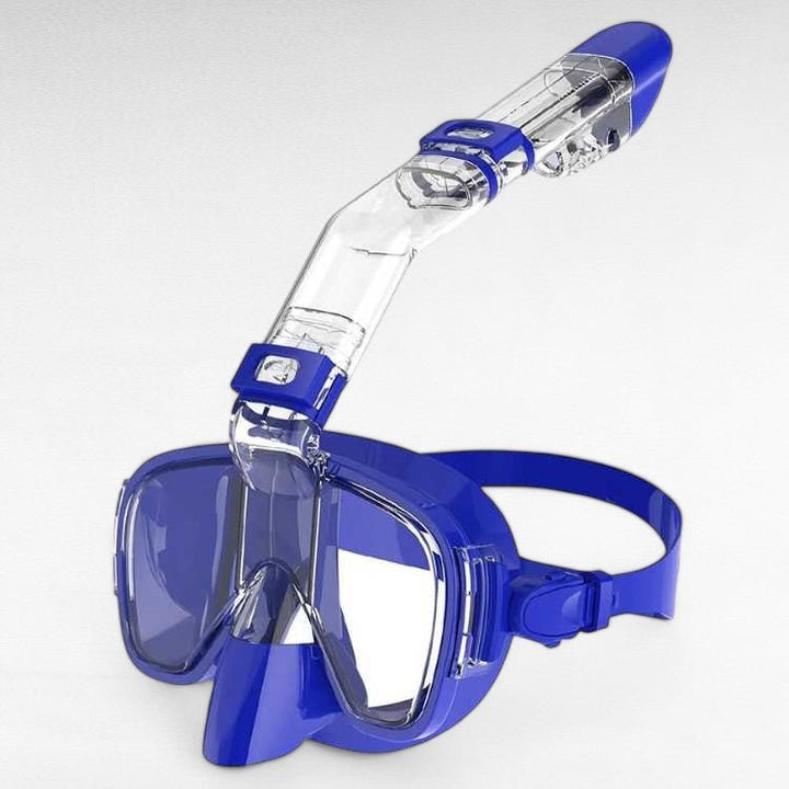 Masque de plongée intégral avec large champ de vision, parfait pour les explorations sous-marines.