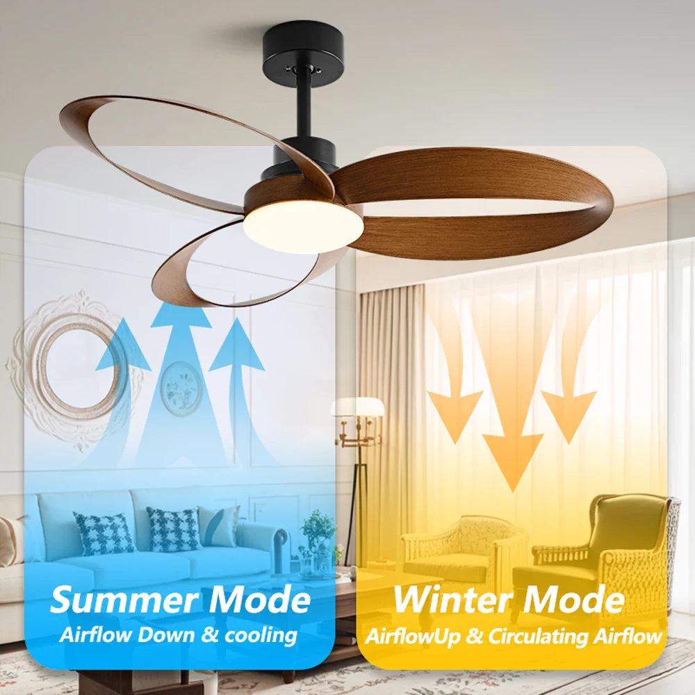 Ventilateur de plafond LED design, lumière pour salon ou chambre moderne, ventilation silencieuse.