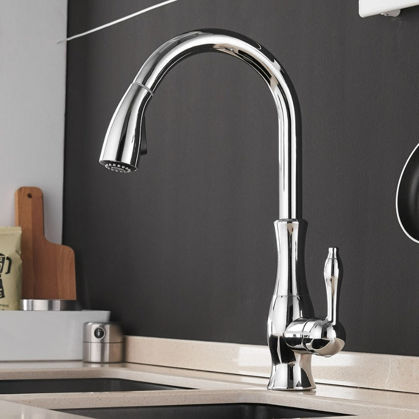 Robinet de cuisine extensible moderne, mitigeur élégant. Douchette pratique, idéal pour cuisine contemporaine.