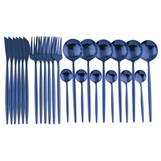 Couverts de luxe 24 pièces en acier inoxydable, pour une table élégante et une vaisselle moderne raffinée.