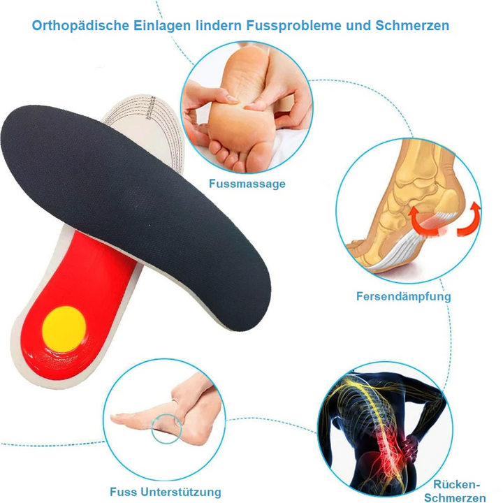 Semelles orthopédiques offrant soutien plantaire et amorti supérieur pour pieds, genoux et hanches, confortables et unisexes.