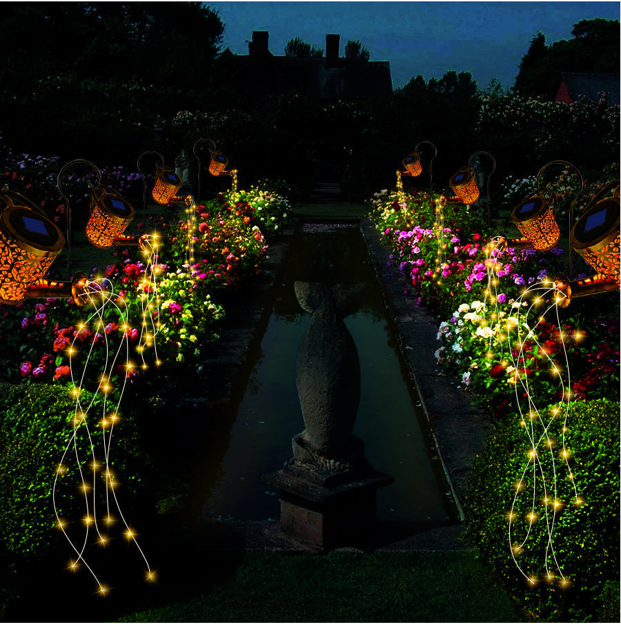 Éclairage extérieur LED solaire, lampe effet cascade pour illuminer allées et terrasses de jardin.