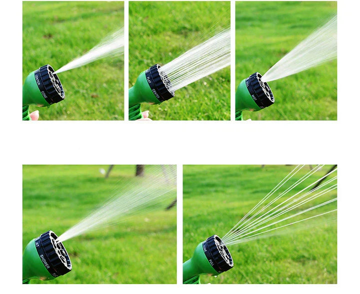 Tuyau d'arrosage extensible anti-pli, compact et facile à ranger, parfait pour l'irrigation du jardin et extérieur.