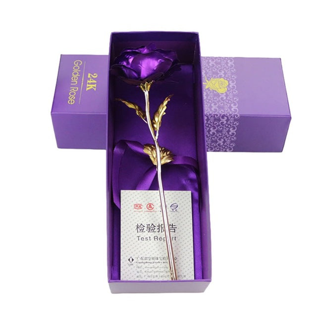 Offrez une rose éternelle dorée 24k avec support, cadeau de luxe pour toute occasion spéciale.