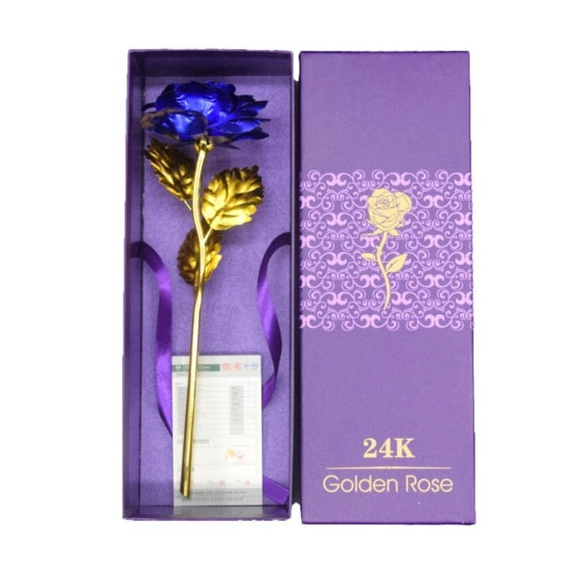 Cadeau pour elle: rose éternelle dorée 24k avec support, amour éternel garanti.